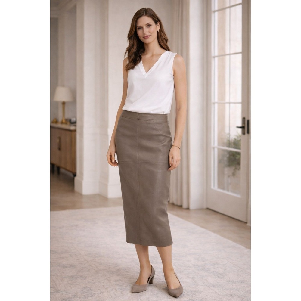 BOD & CHRISTENSEN New Long Skirt Taupe GENUINE LEATHER Pencil Dana Size 8 Slit B
